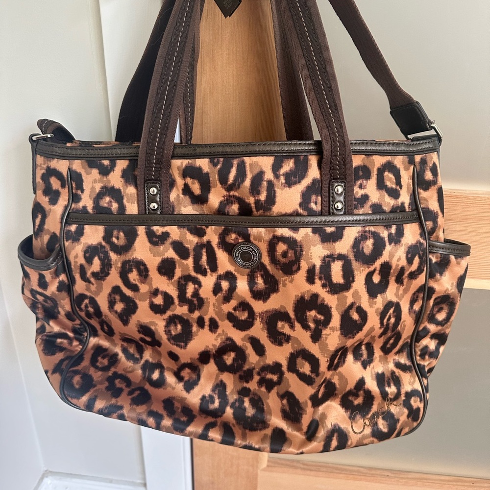 Coach Leopard diaper or tote bag with matching Coach scarf